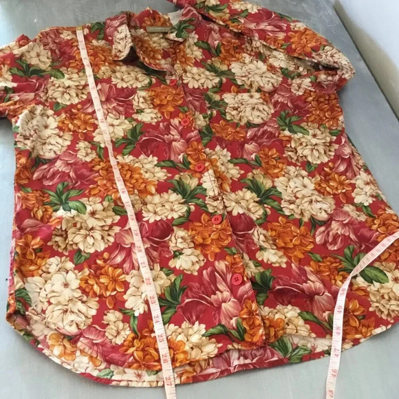 Vintage Liz Claiborne Lizwear Red Floral Button-Up Shirt 100 % Cotton Red  Sz L - Picture 9 of 9